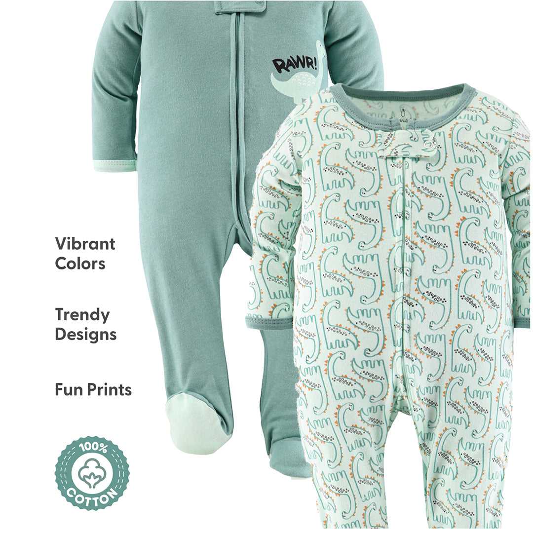 Green Dino Baby Sleepers for Boys Set of 3 - Image 3