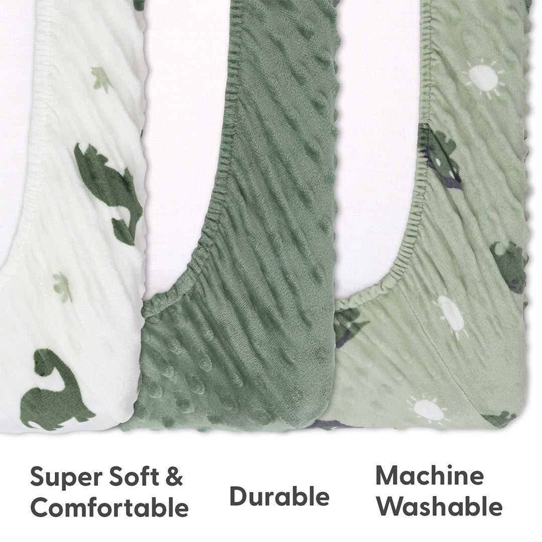 Green Dino Plush Minky 3-Pack Changing Pad Covers - Image 4