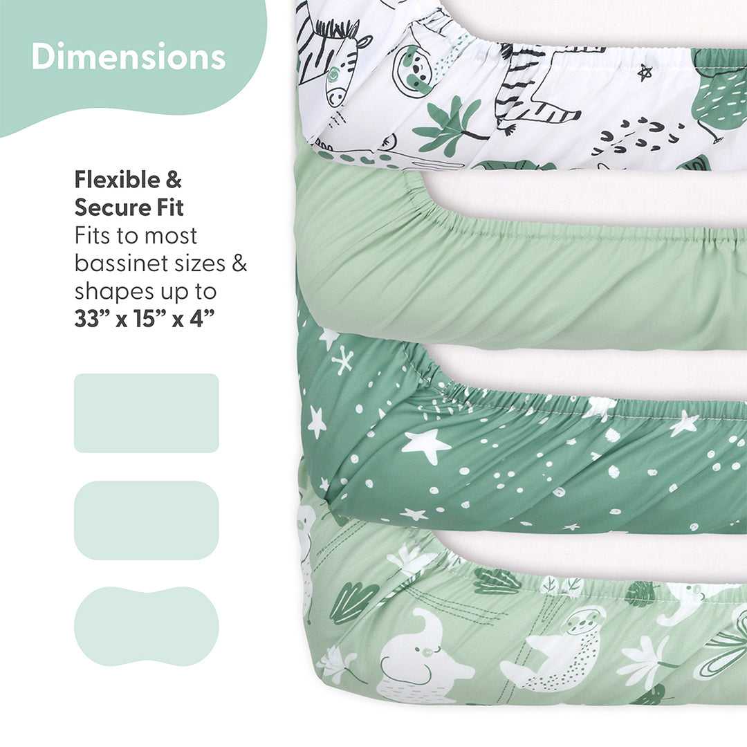 Green Safari Baby Bassinet Sheets 4-Pack for Boys and Girls - Image 4
