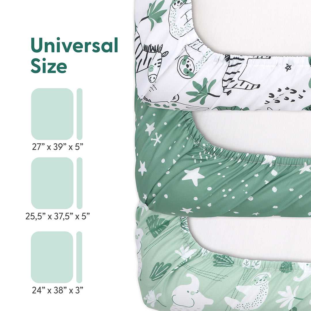 Green Safari Playard Mini Crib Sheets, 3-Pack - Image 3
