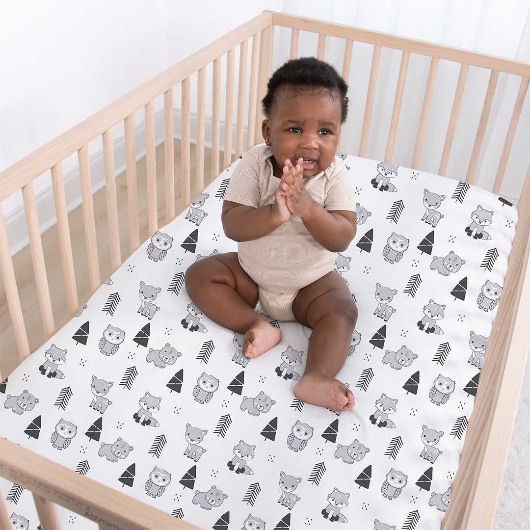 Grey Woodland 4-Pack Fitted Crib Sheet Set - Image 4