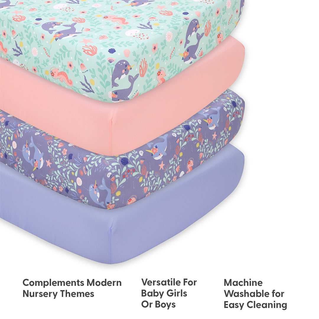 Ocean Girl 4-Pack Baby Girl Fitted Crib Sheet Set - Image 4