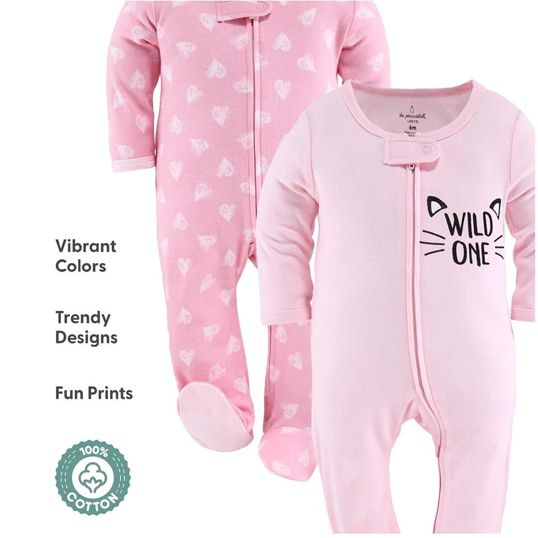 Cheetah Hearts Baby Sleepers for Girls Set of 3 - Image 3