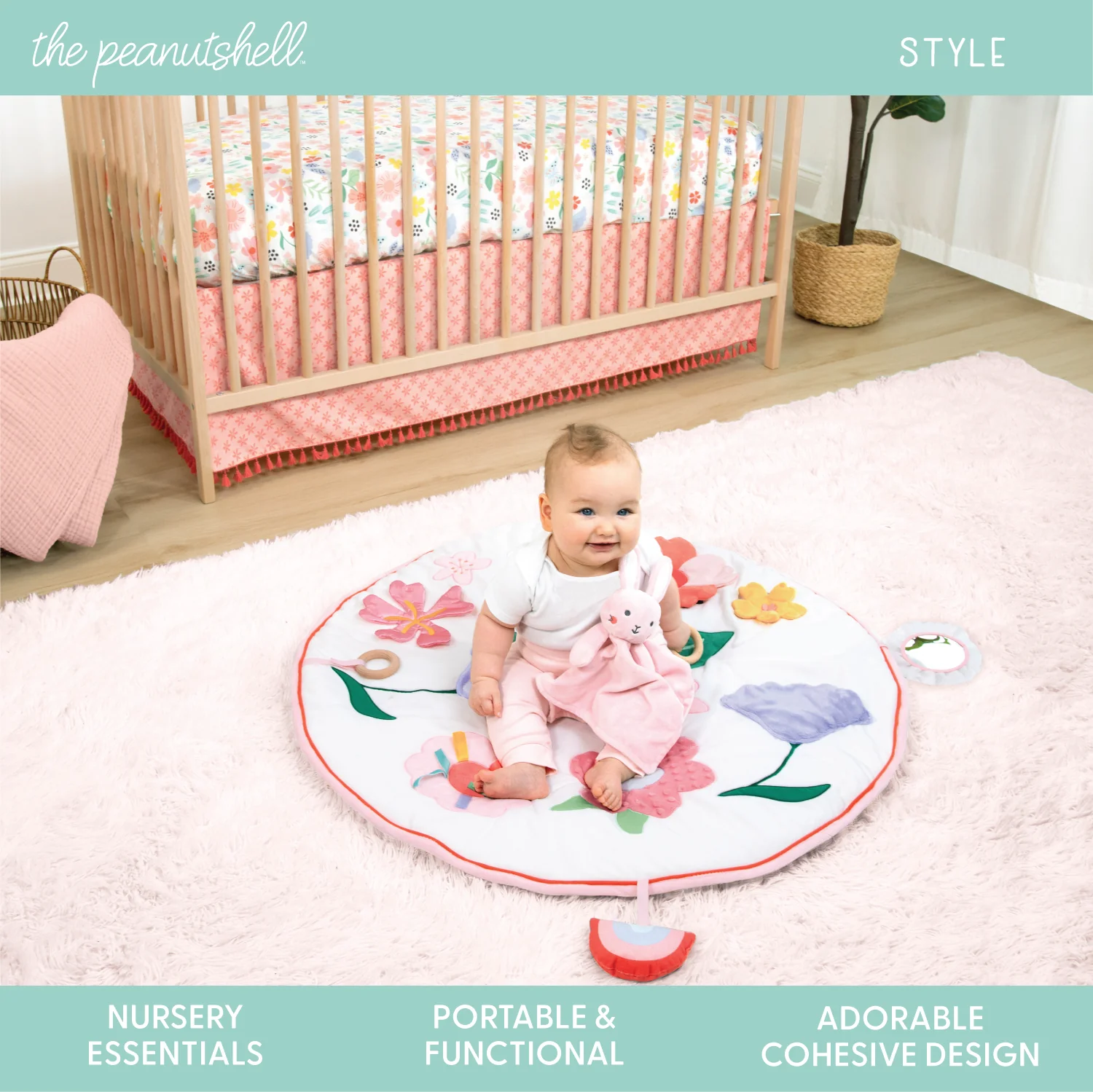 Floral 4-Piece Tummy Time Mat and Security Blanket Crib Bedding Set - Image 3