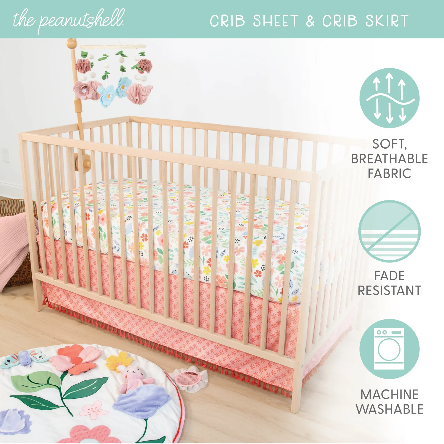 Floral 4-Piece Tummy Time Mat and Security Blanket Crib Bedding Set - Image 4