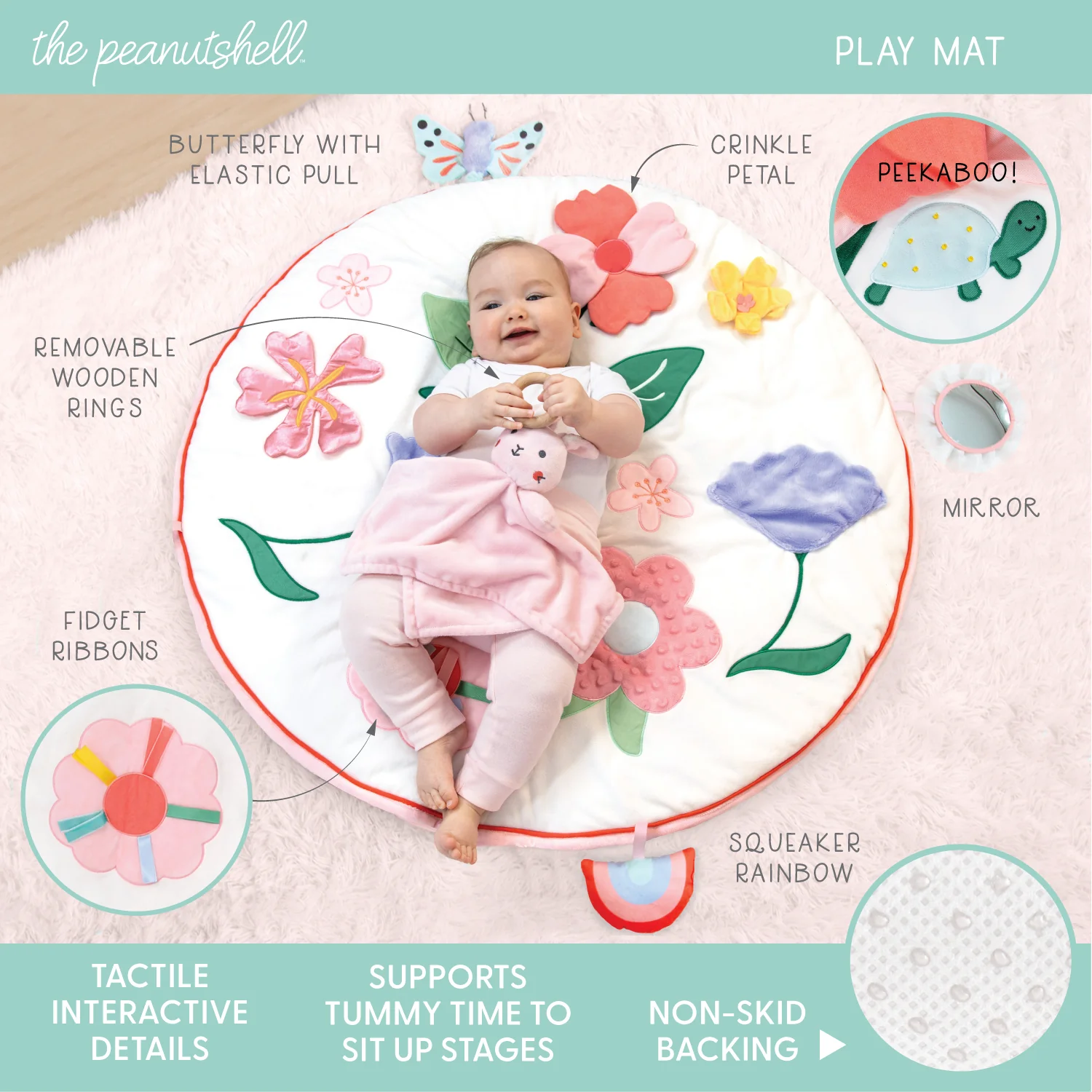 Floral 4-Piece Tummy Time Mat and Security Blanket Crib Bedding Set - Image 5