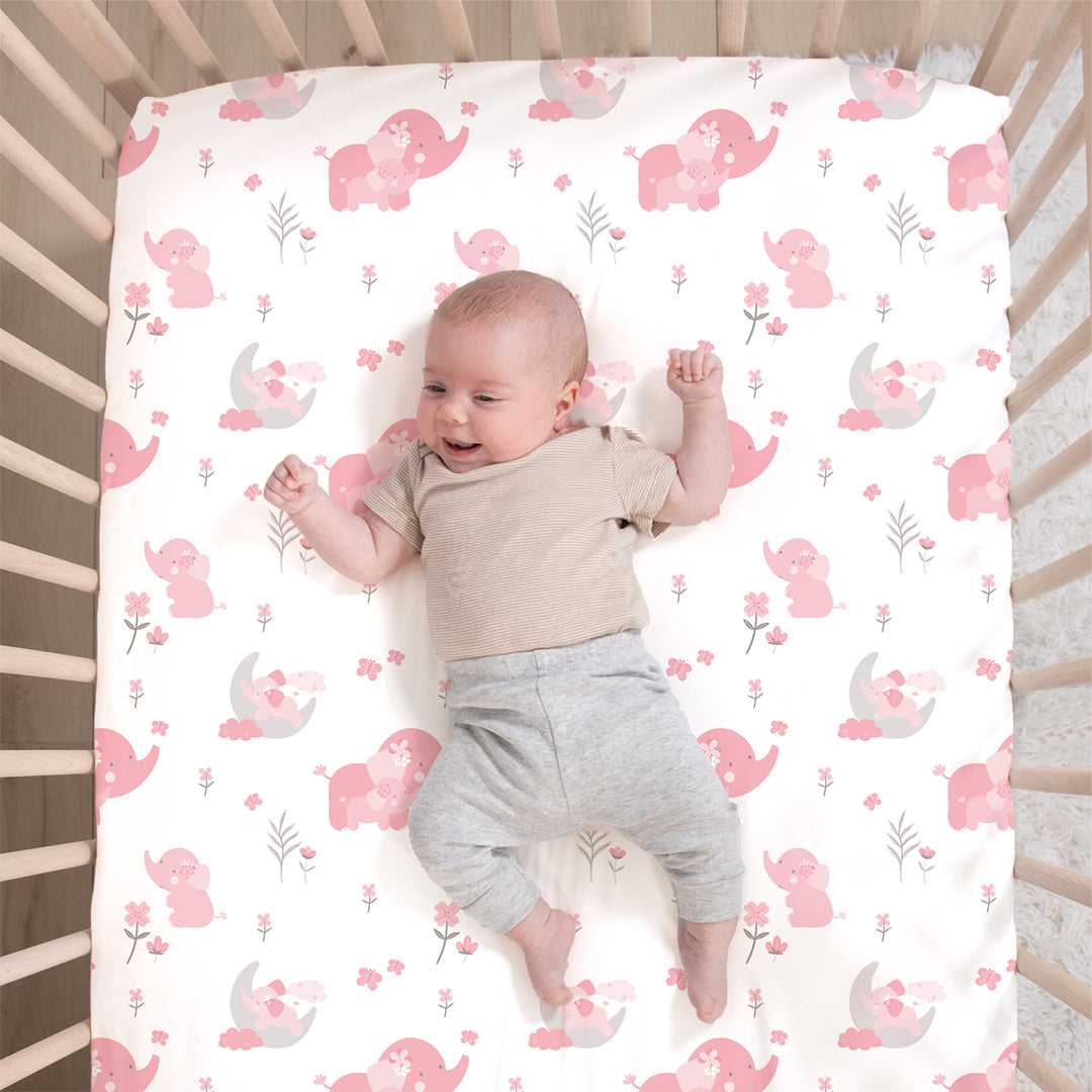 Pink Elephant 3 Piece Baby Crib Bedding Set for Girls - Image 3