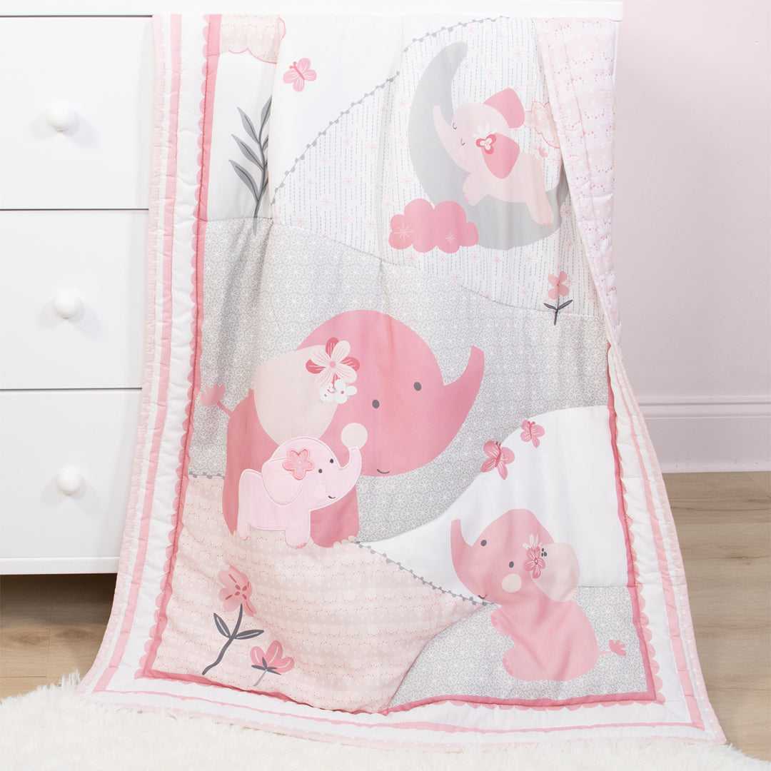 Pink Elephant 3 Piece Baby Crib Bedding Set for Girls - Image 5