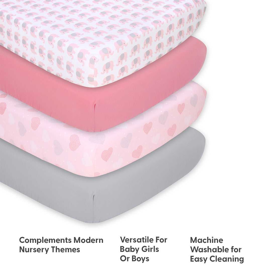 Pink Elephants 4-Pack Baby Girl Fitted Crib Sheet Set - Image 4