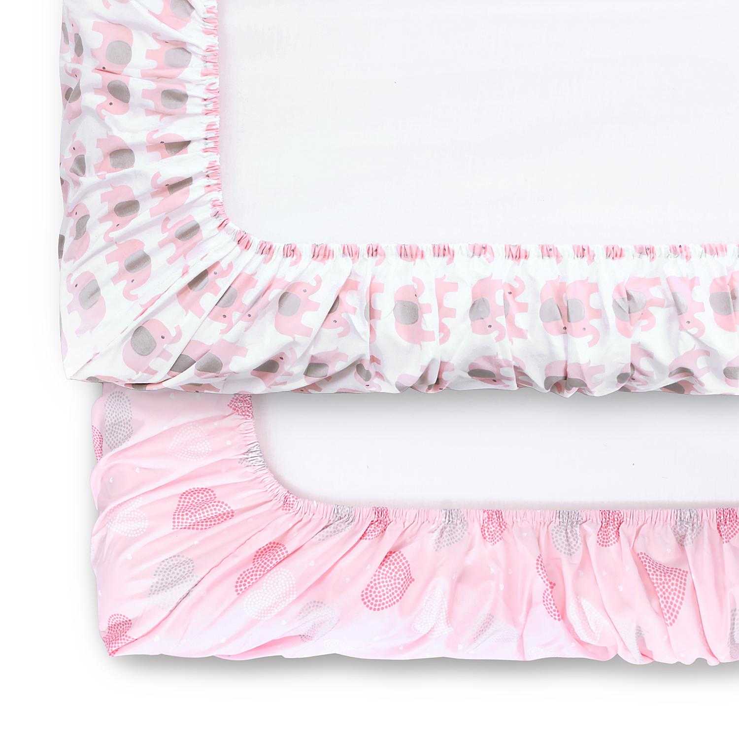 Pink Elephants 2-Pack Baby Girl Fitted Crib Sheet Set - Image 4
