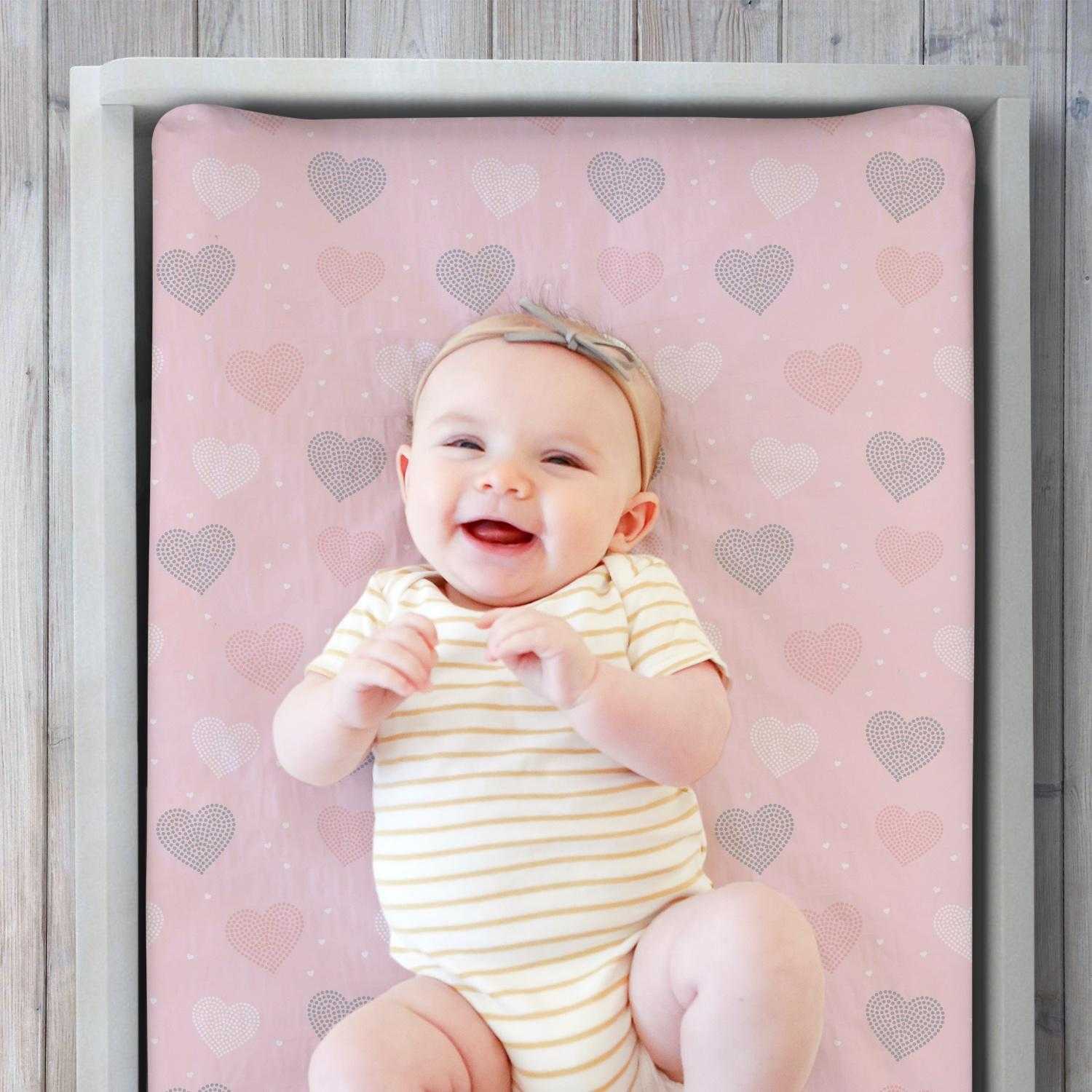 Pink Elephants & Hearts Changing Pad Covers - Image 3