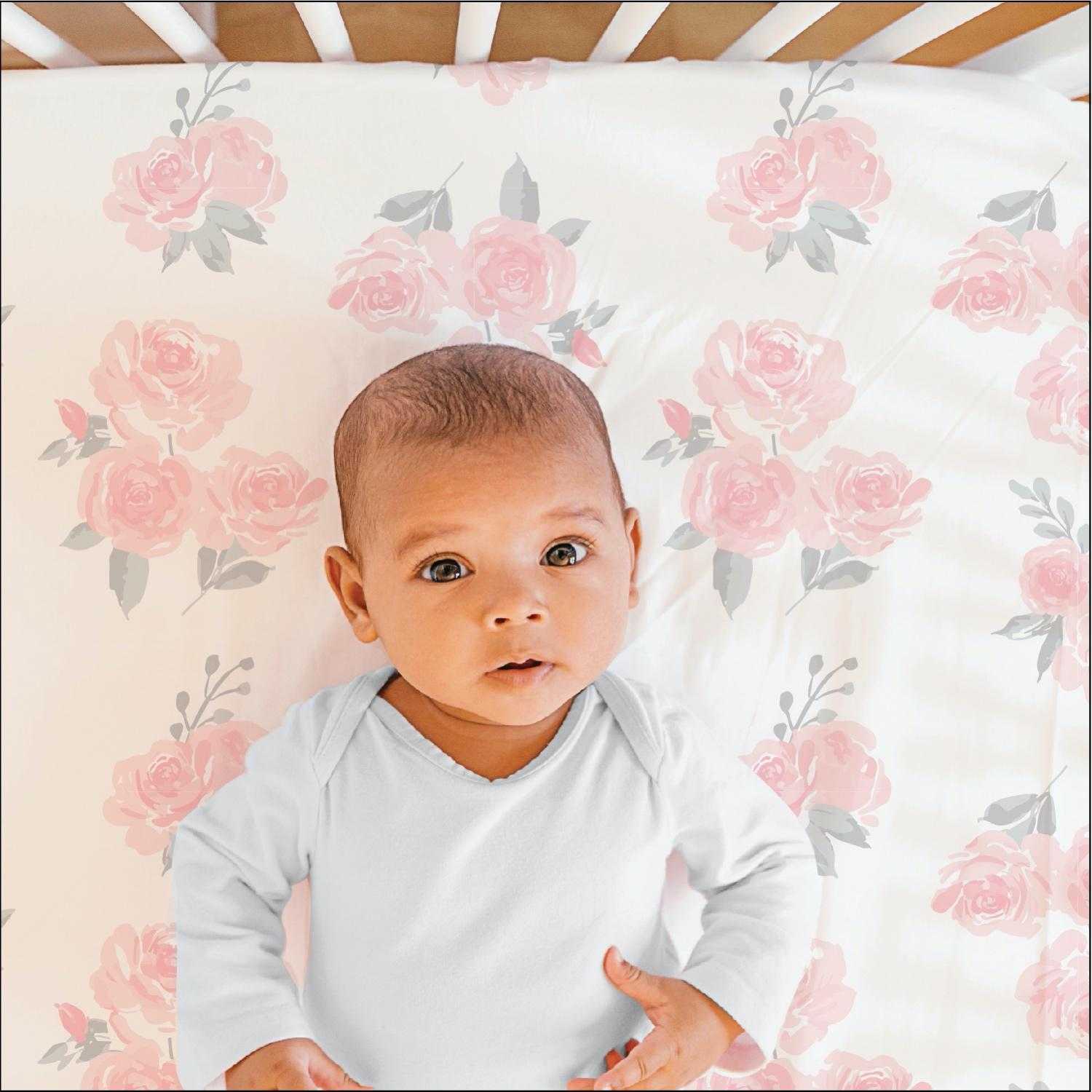 Pink Floral 3-Piece Crib Bedding Set - Image 3
