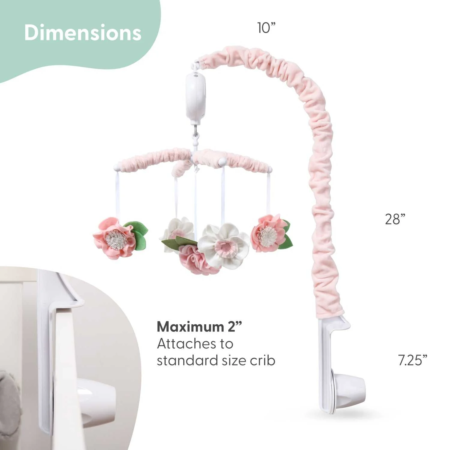Pink Floral Baby Musical Crib Mobile for Girls - Image 4