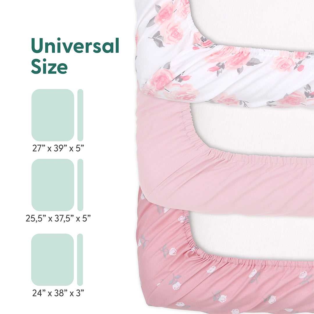 Pink Roses & Ditsy Playard Mini Crib Sheets, 3-Pack - Image 3