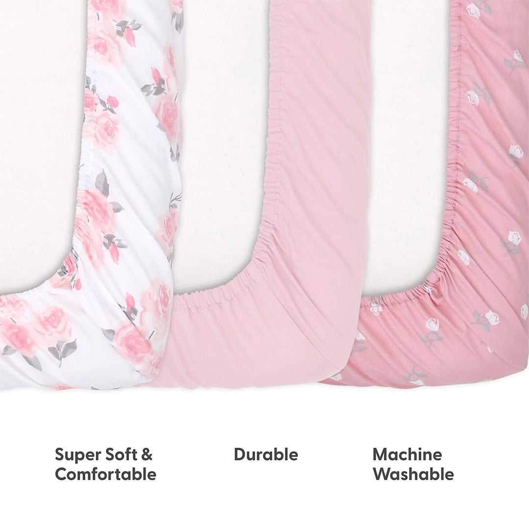 Pink Roses & Ditsy Playard Mini Crib Sheets, 3-Pack - Image 4