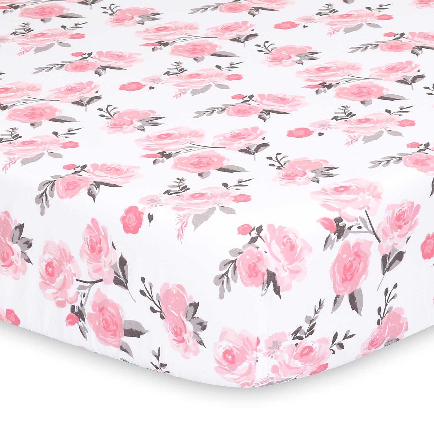 Pink Roses 2-Pack Baby Girl Fitted Crib Sheet Set - Image 2