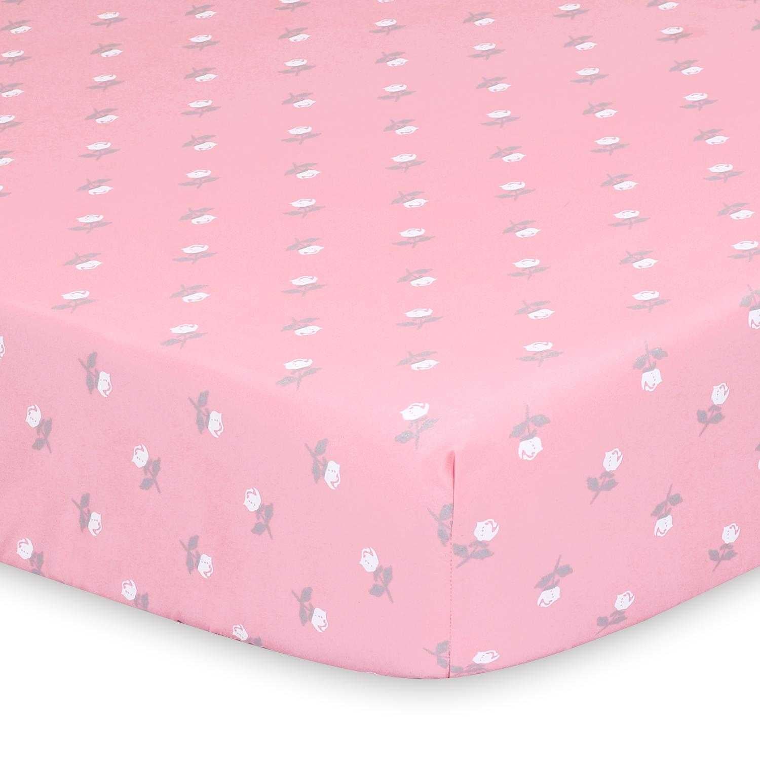 Pink Roses 2-Pack Baby Girl Fitted Crib Sheet Set - Image 3