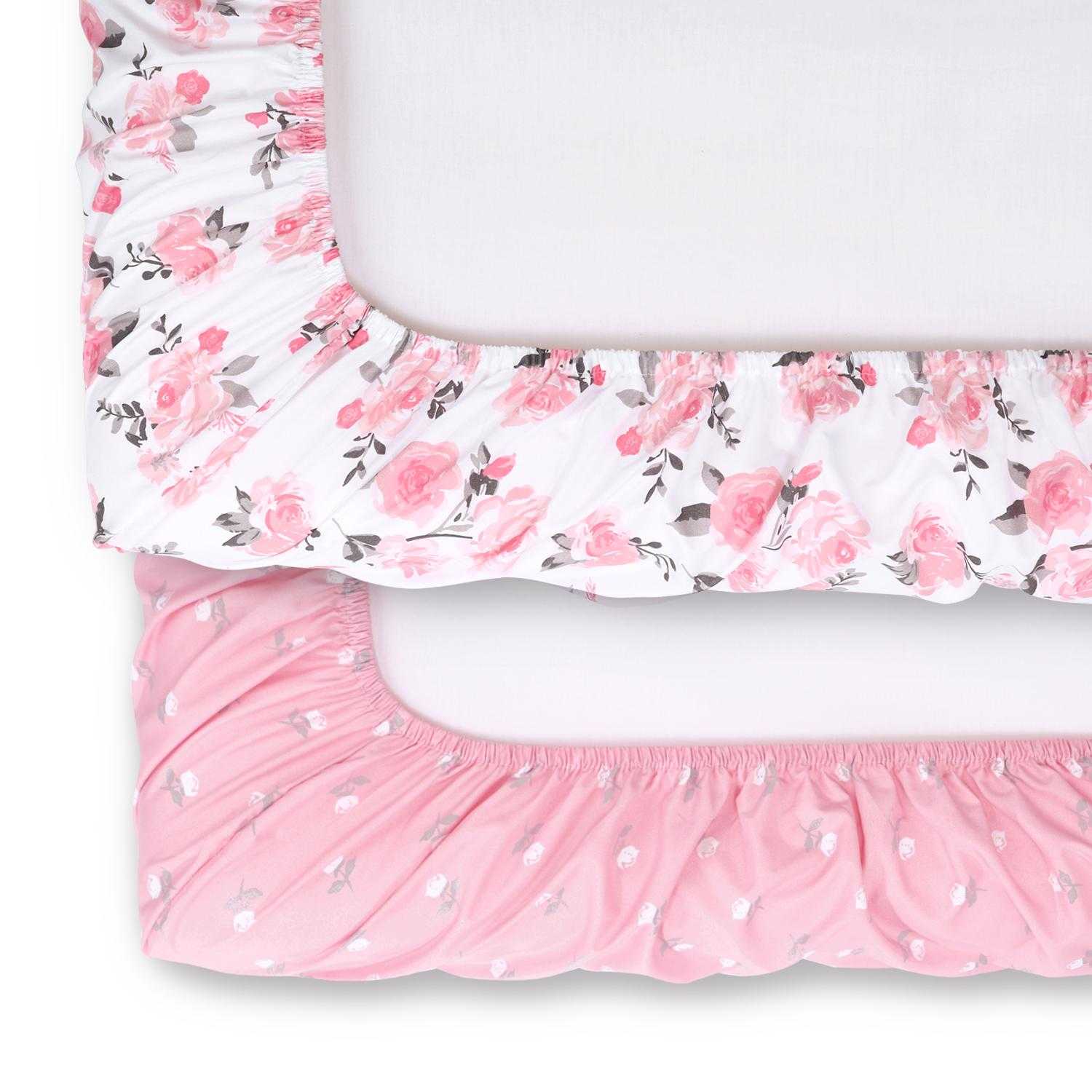 Pink Roses 2-Pack Baby Girl Fitted Crib Sheet Set - Image 4