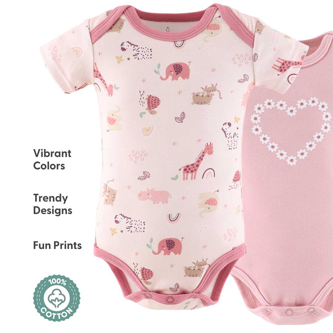 Rainbow Safari Baby Girl Short Sleeve Bodysuits, 7 Pack - Image 3