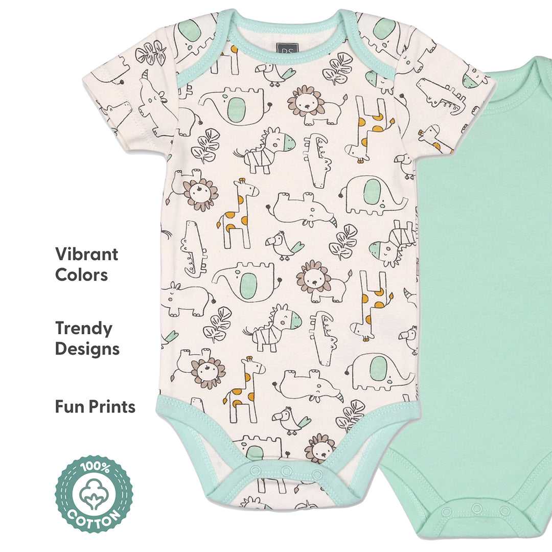 Safari 5-Pack Short Sleeve Bodysuits in Grey and Light Green, 9-12 Months - Image 4