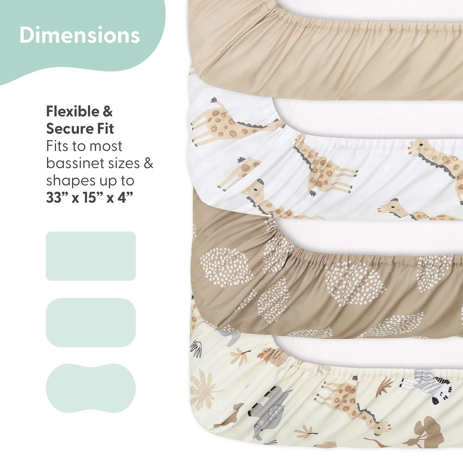 Safari Neutral Baby Bassinet Sheets 4-Pack for Boys and Girls - Image 4