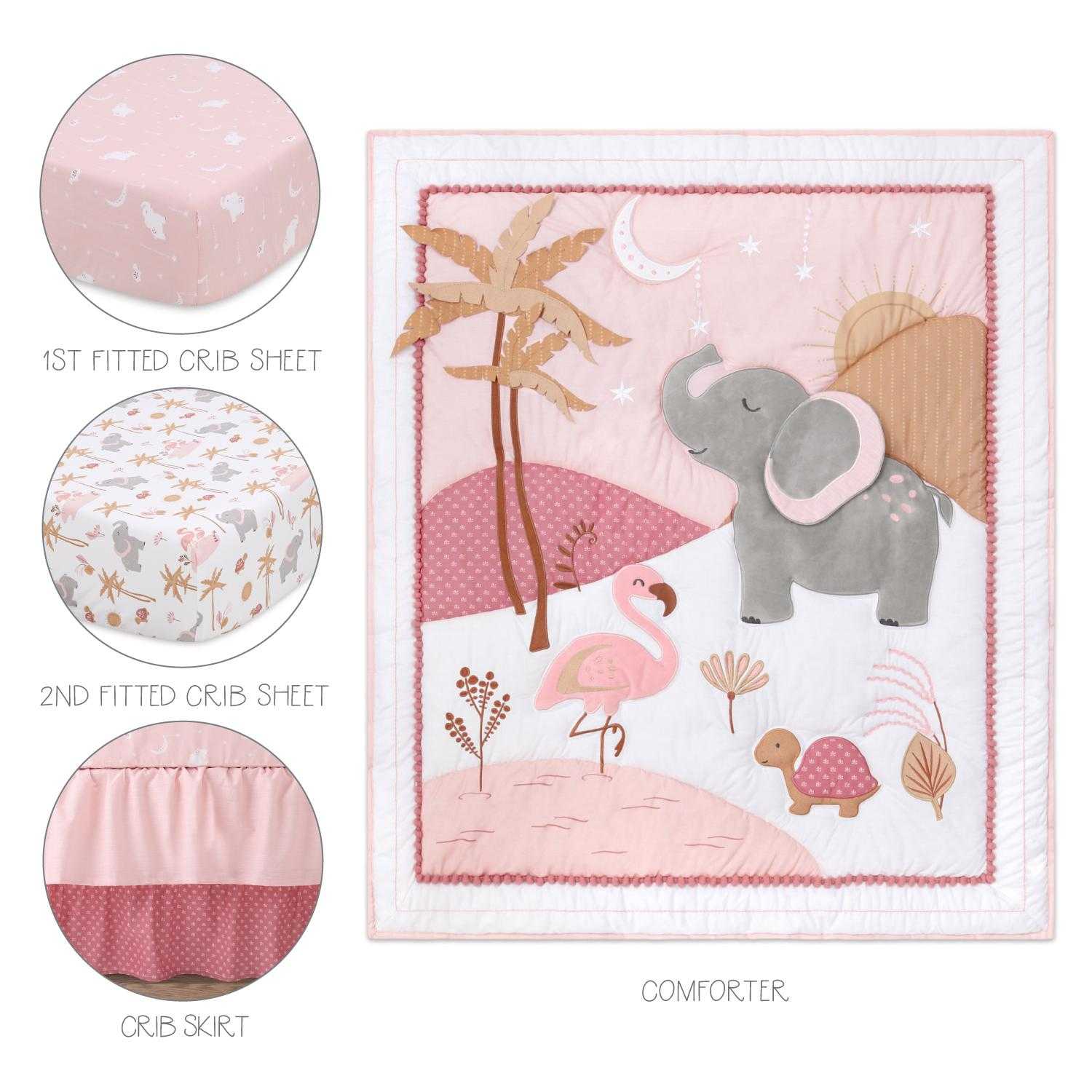 Safari Oasis 4 Piece Organic Cotton Baby Crib Bedding Set for Girls - Image 2