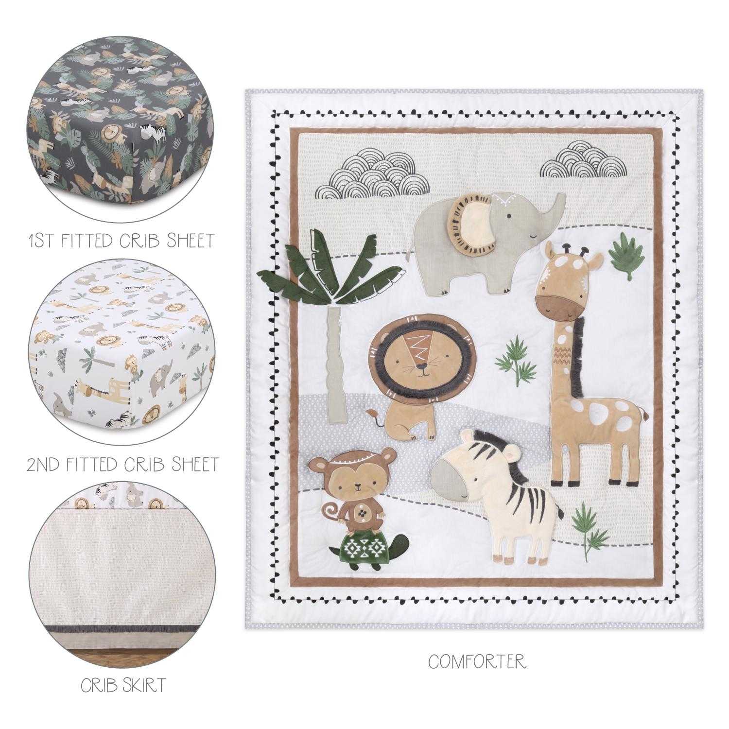 Safari Serenity 4 Piece Organic Cotton Baby Crib Bedding Set for Boys & Girls - Image 2