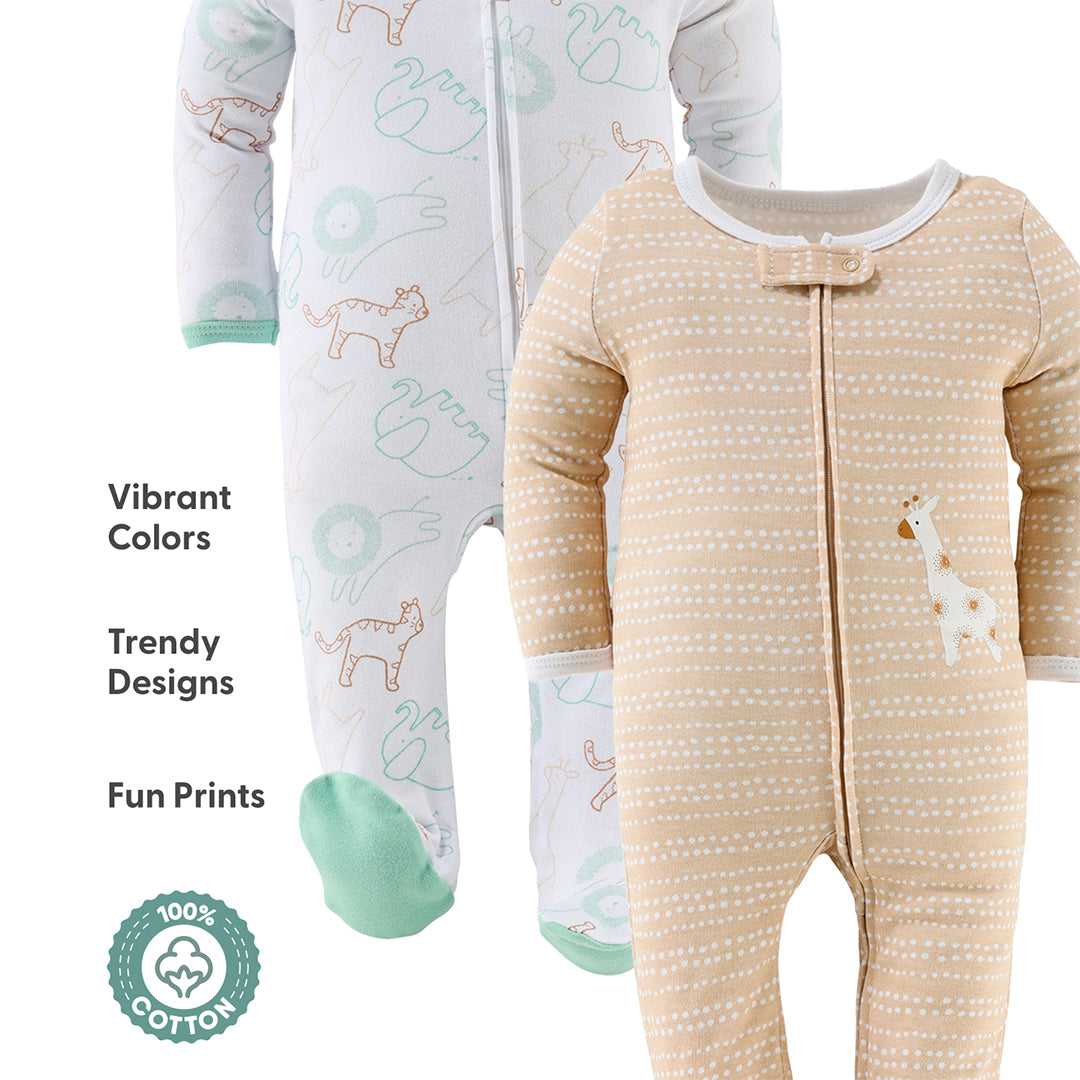 Serene Safari Footed Baby Sleepers for Boys and Girls, 3-Pack, 0 to 3 Months - Image 3