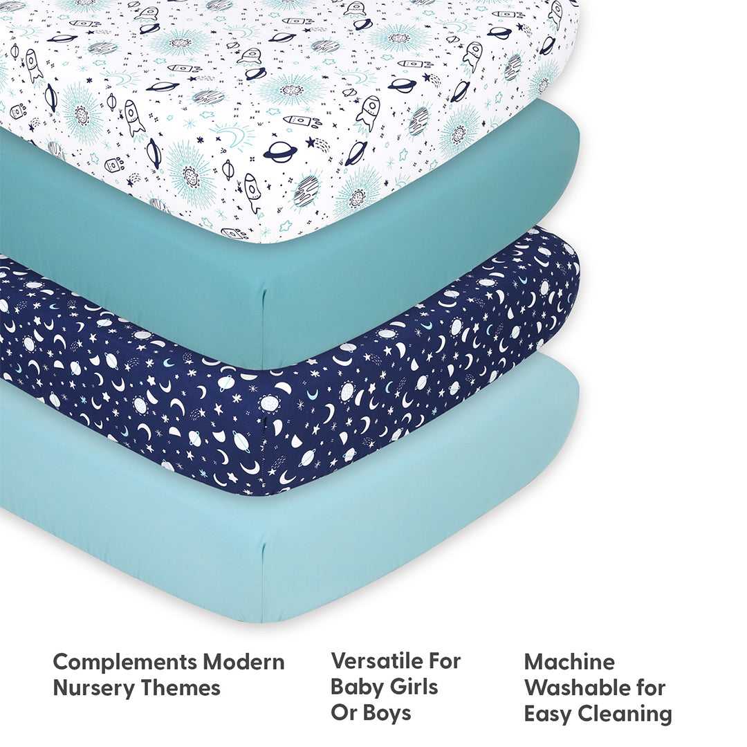 Space 4-Pack Fitted Crib Sheet Set - Image 4
