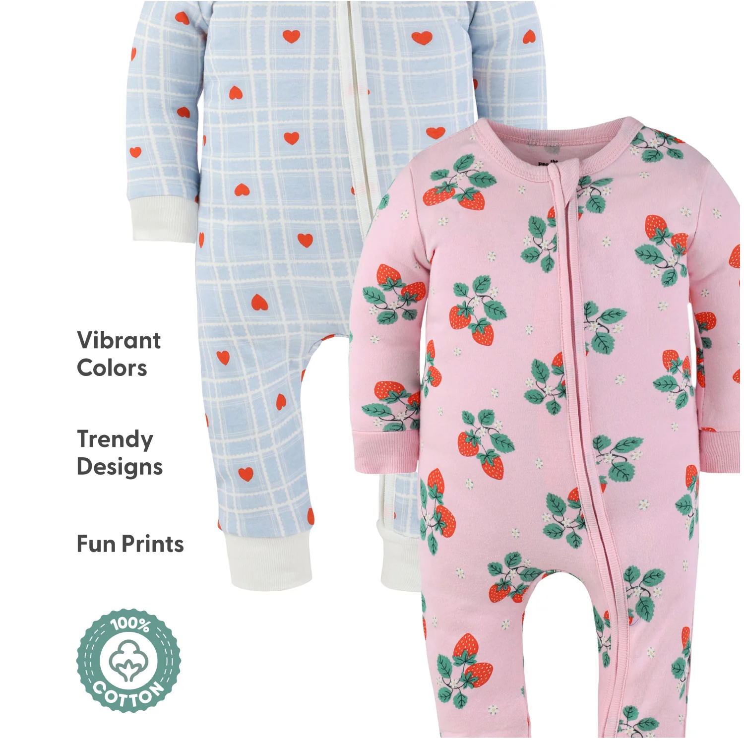 Strawberry Sweet Treats Cotton Footless Sleepers for Girls, 2 Pack - Image 3