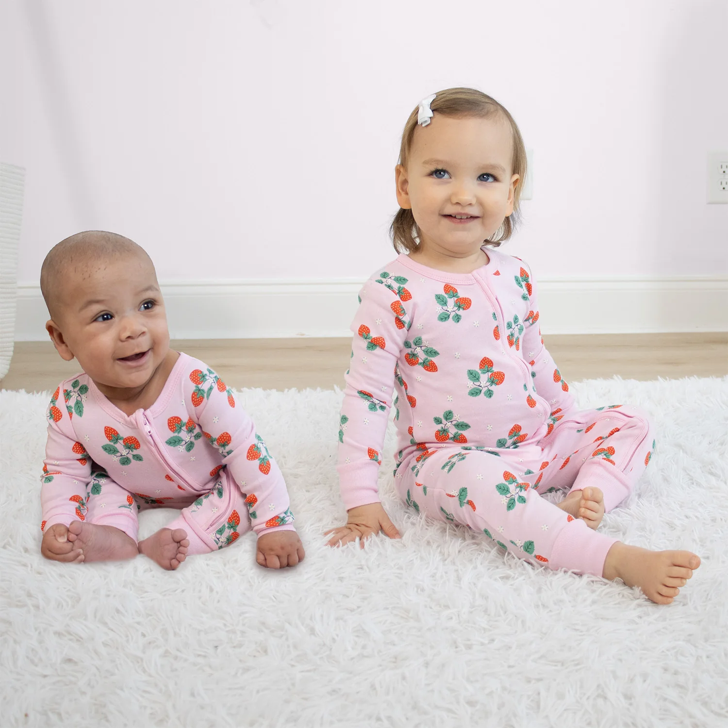 Strawberry Sweet Treats Cotton Footless Sleepers for Girls, 2 Pack - Image 5
