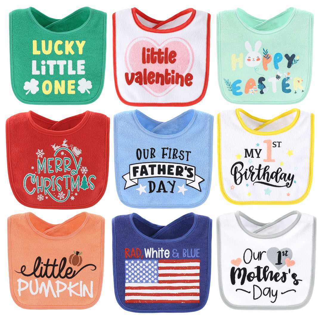 Holiday Baby Boy or Girl Terry Bibs Set of 10 - Image 3