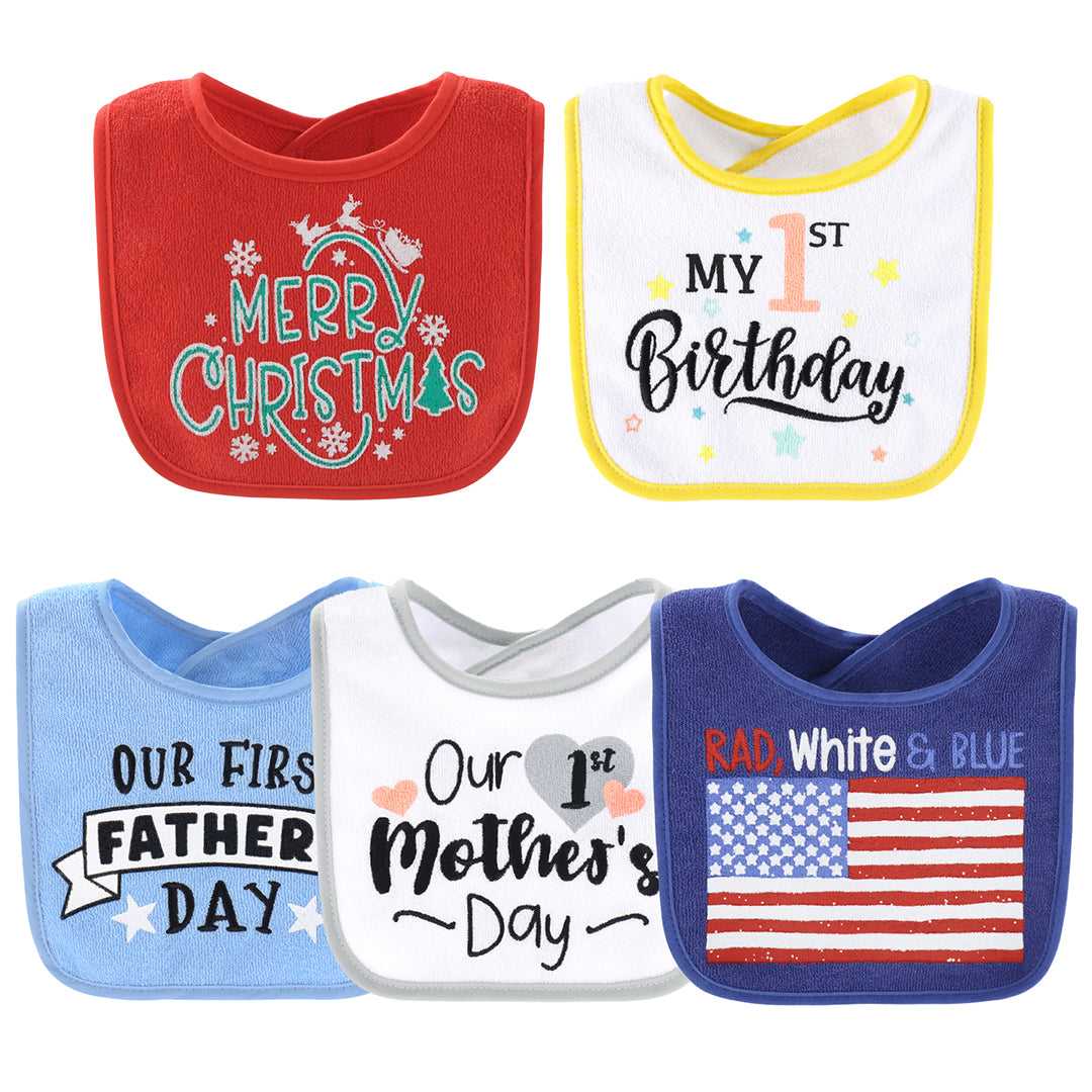 Holiday Baby Boy or Girl Terry Bibs Set of 10 - Image 6