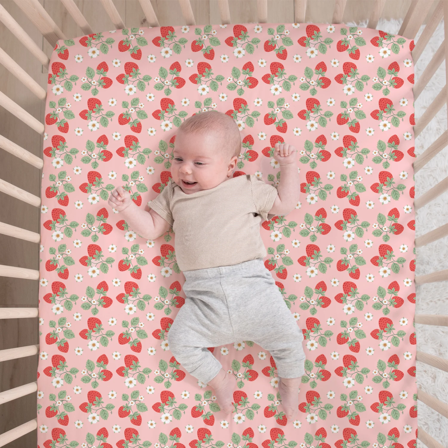 Crib Bedding Set for Baby Girls, Strawberry Sweet, 3 Pieces - Image 3