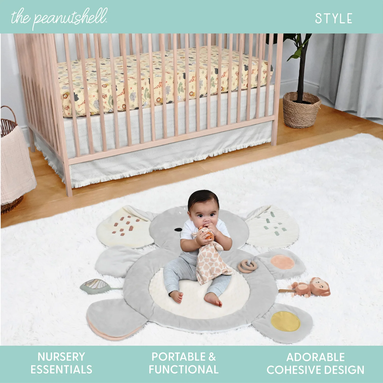 Elephant 4-Piece Tummy Time Mat and Security Blanket Crib Bedding Set - Image 3
