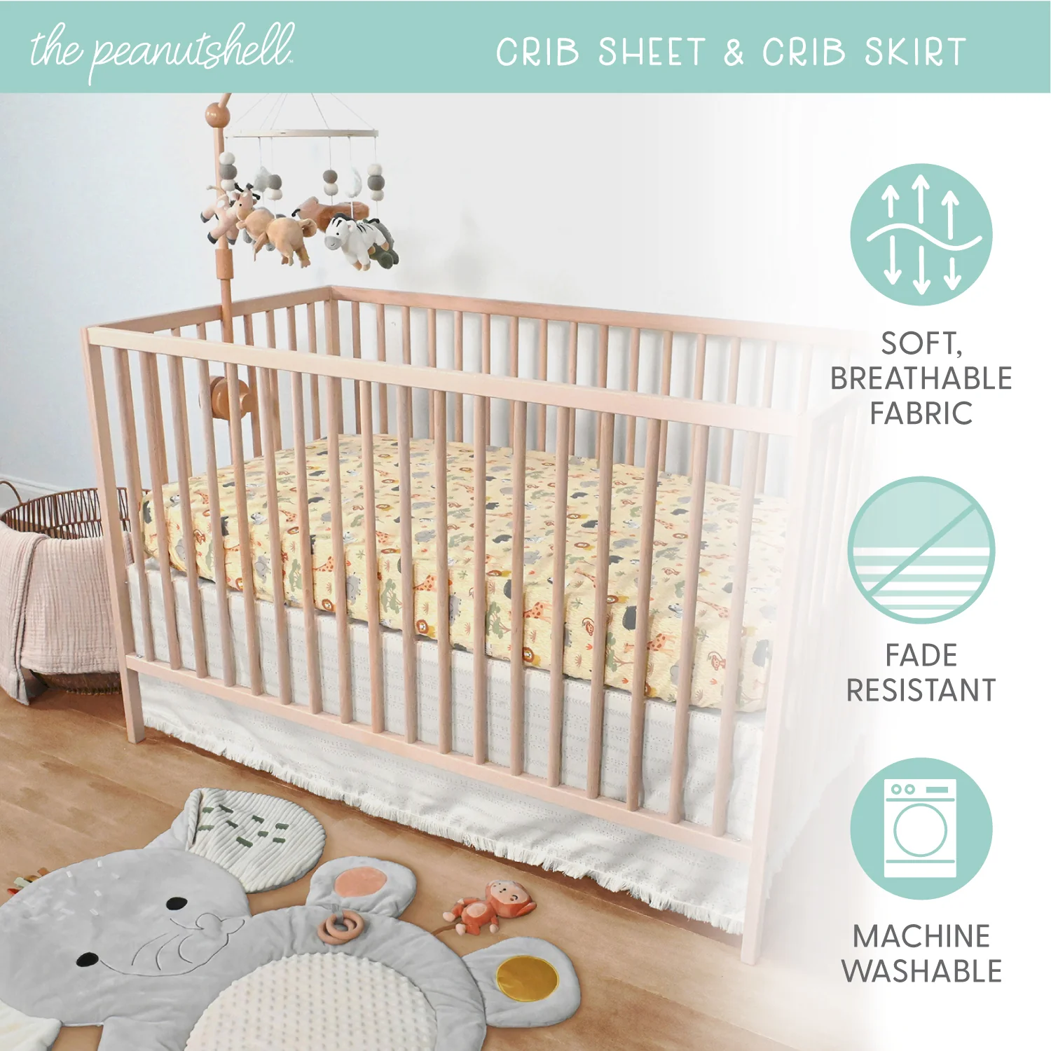 Elephant 4-Piece Tummy Time Mat and Security Blanket Crib Bedding Set - Image 4