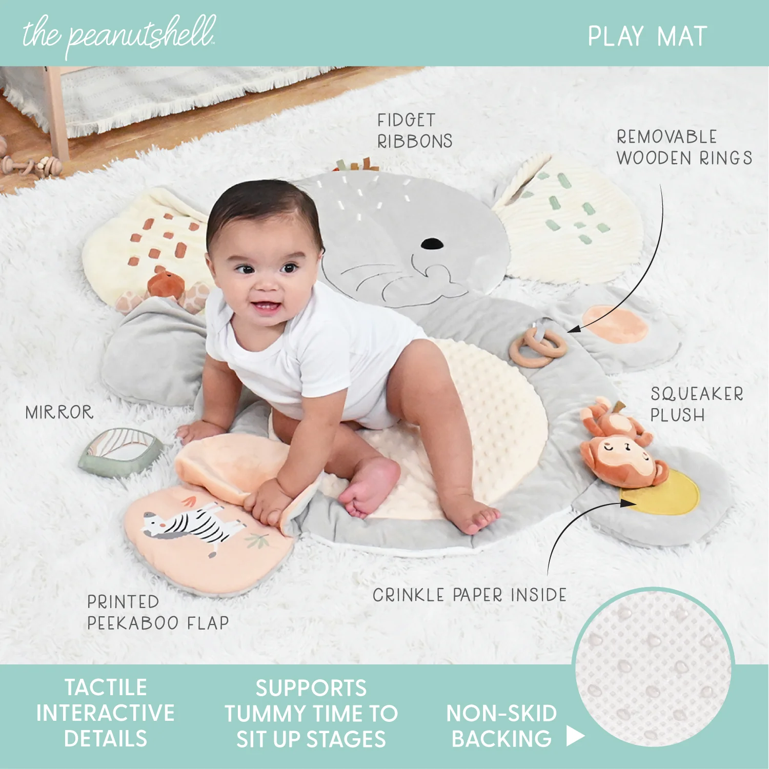 Elephant 4-Piece Tummy Time Mat and Security Blanket Crib Bedding Set - Image 5
