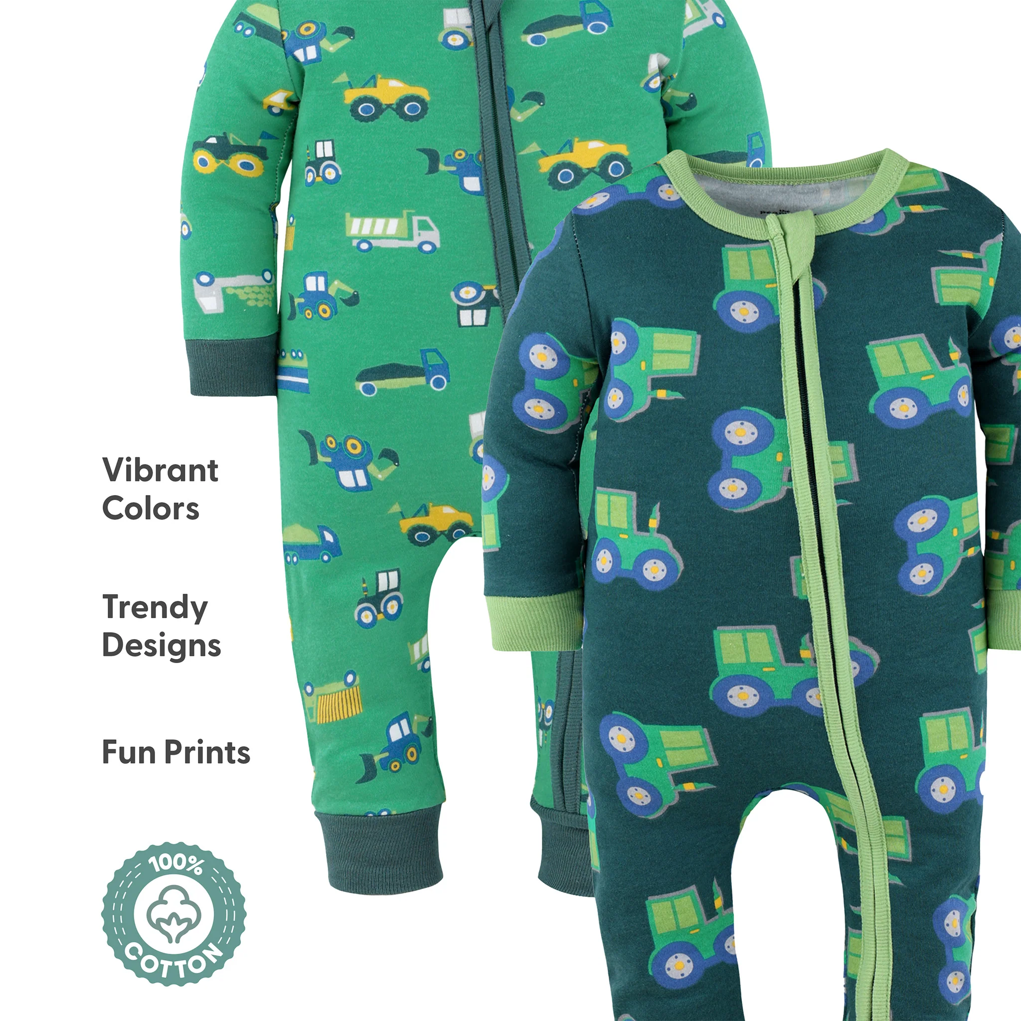 Trucks & Tractors Cotton Footless Sleepers for Boys, 2 Pack - Image 3