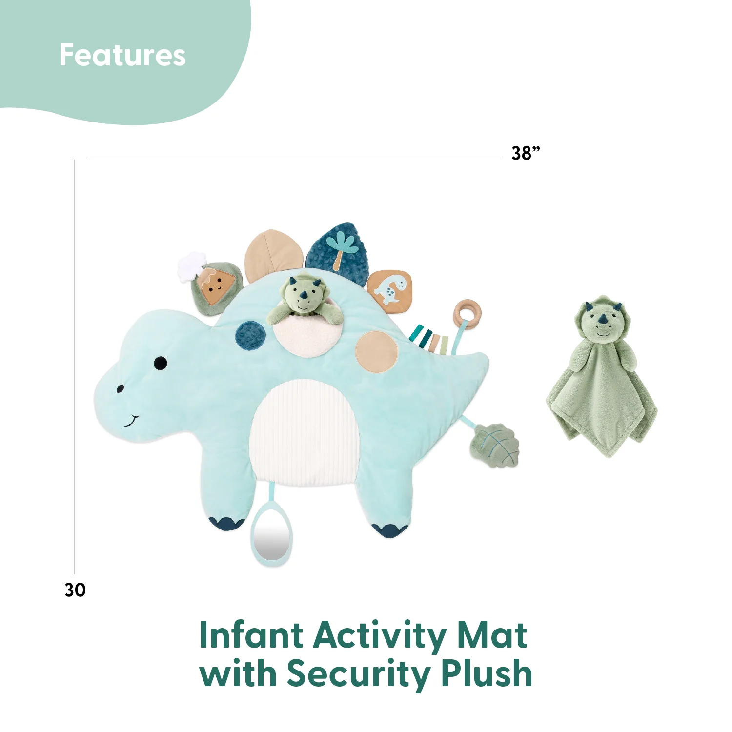 Tummy Time Mat and Baby Lovey Security Blanket - Dinosaur - Image 2