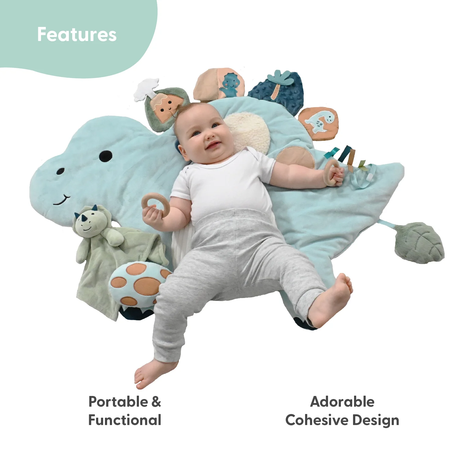 Tummy Time Mat and Baby Lovey Security Blanket - Dinosaur - Image 3