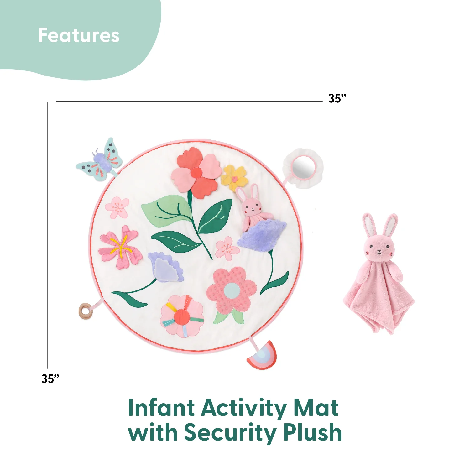Tummy Time Mat and Baby Lovey Security Blanket - Pink Floral - Image 2