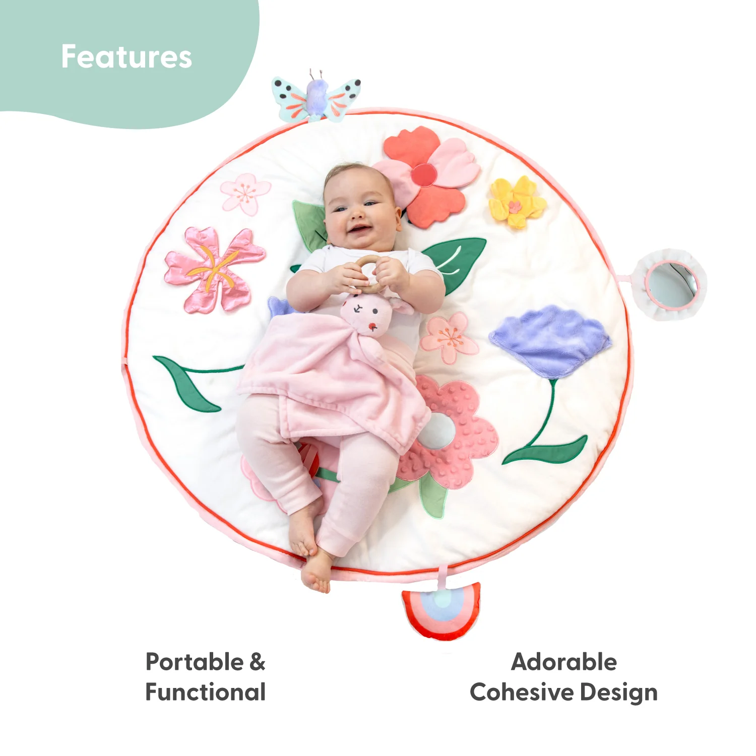 Tummy Time Mat and Baby Lovey Security Blanket - Pink Floral - Image 3