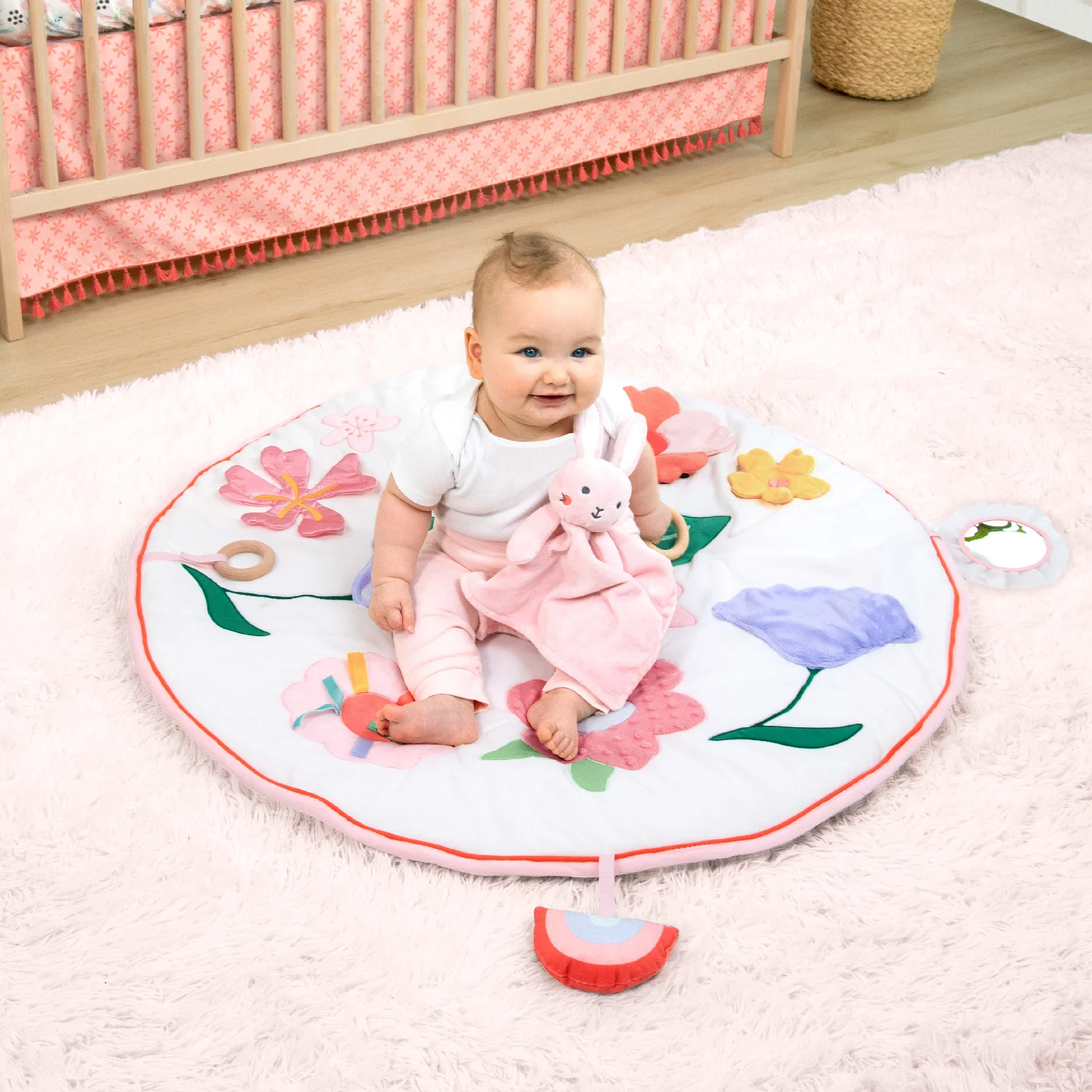 Tummy Time Mat and Baby Lovey Security Blanket - Pink Floral - Image 6