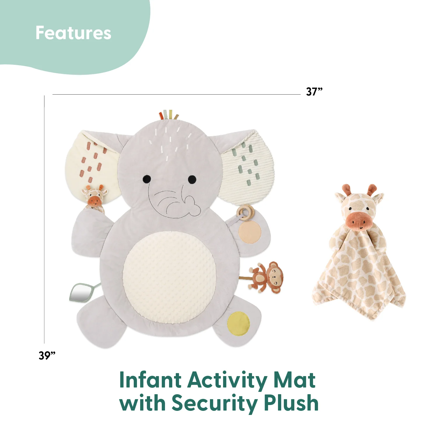 Tummy Time Mat and Baby Lovey Security Blanket- Safari Elephant - Image 2