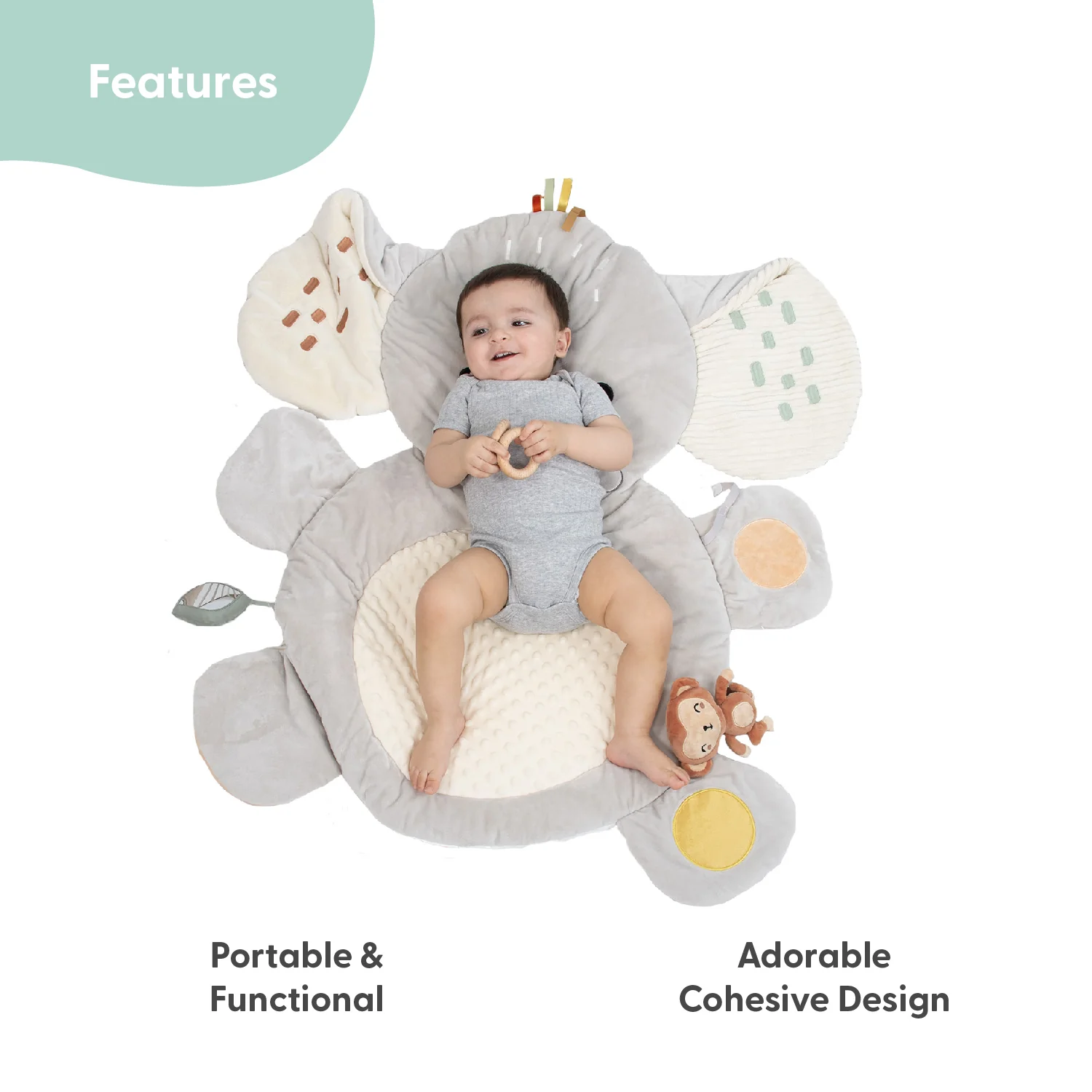 Tummy Time Mat and Baby Lovey Security Blanket- Safari Elephant - Image 3