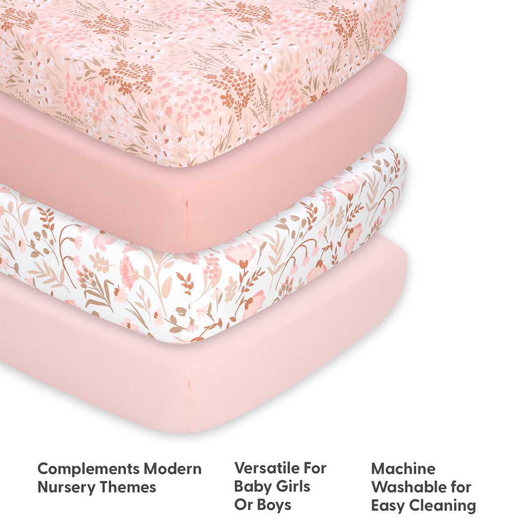 Whimsical Floral 4-Pack Baby Girl Fitted Crib Sheet Set - Image 4