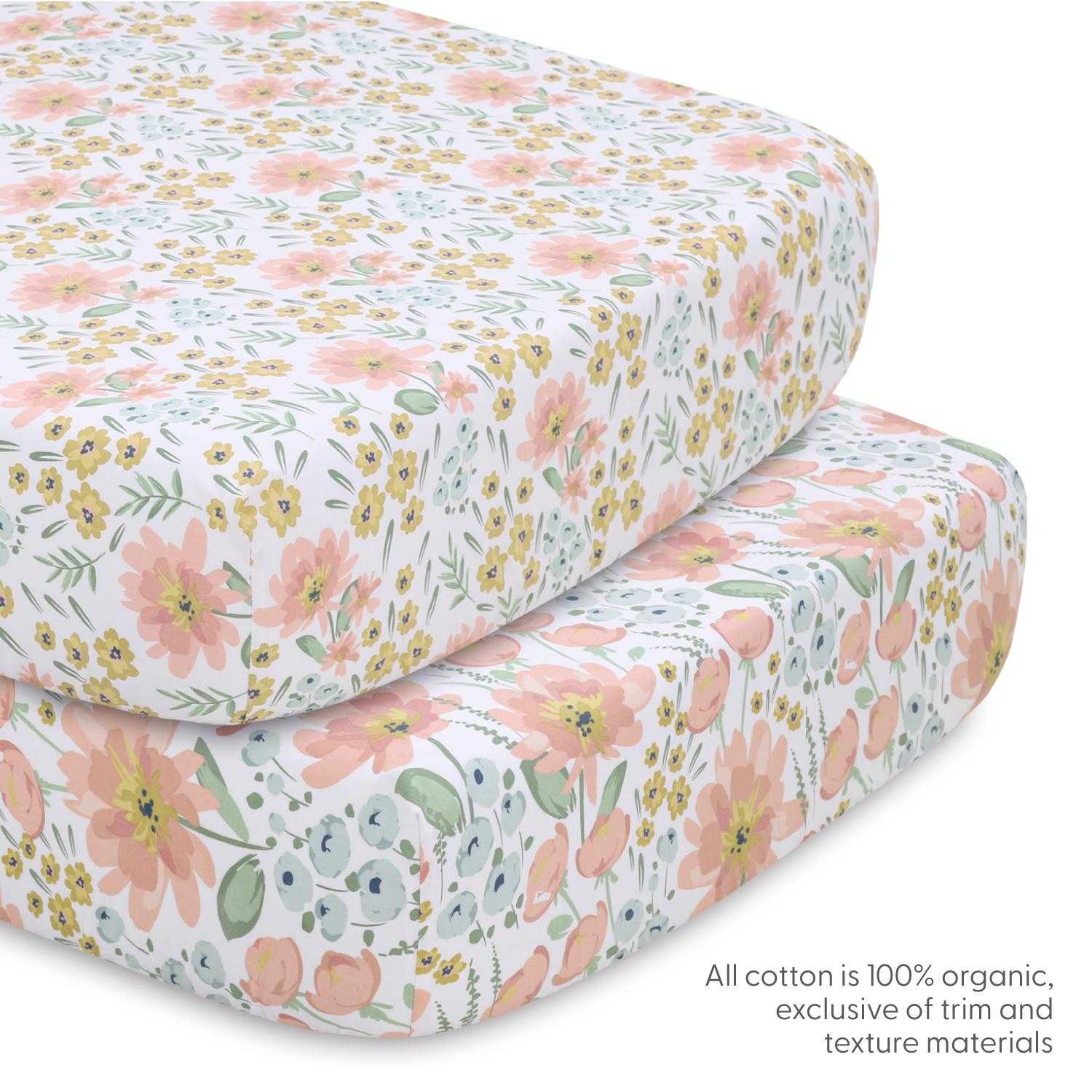Wildflower 4 Piece Organic Cotton Baby Crib Bedding Set for Girls - Image 3