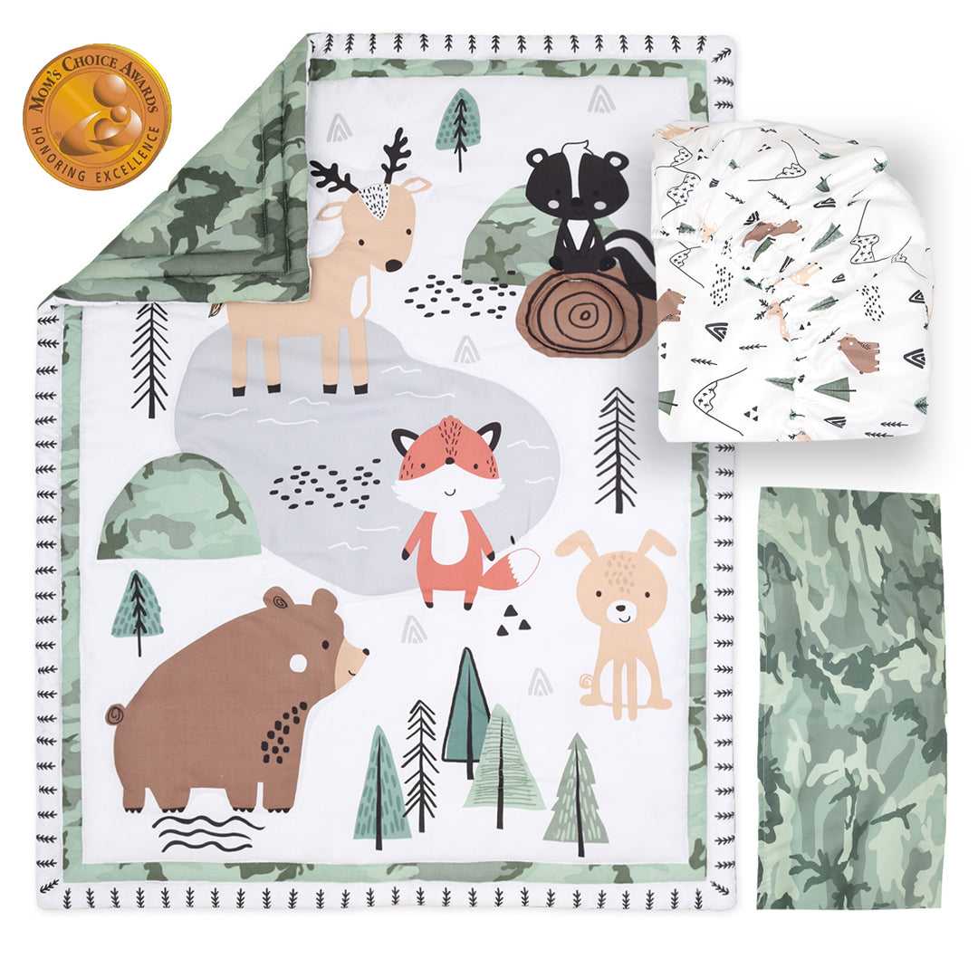 Woodland Camo 3 Piece Baby Crib Bedding Set for Boys - Image 2