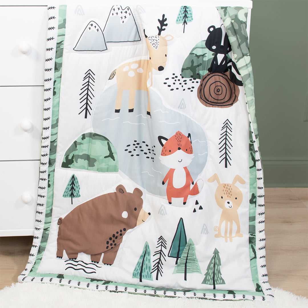 Woodland Camo 3 Piece Baby Crib Bedding Set for Boys - Image 5